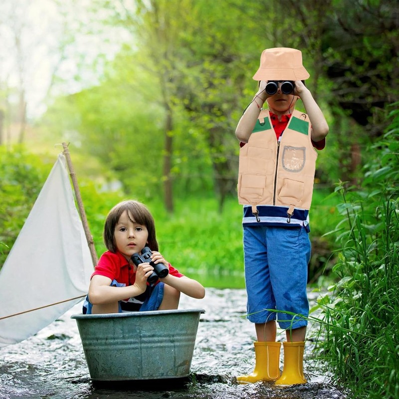 Outdoor Adventure Boys - サファリコスチューム、カーゴベストと帽子付き、男の子と女の子のための裏庭探検家ドレスアップ、公園のレンジャーごっこ遊び用アウトドアアドベンチャープレセット
