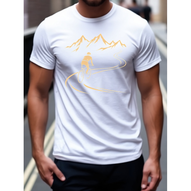 Outdoor Adventure Wear - メンズTシャツ、新作メンズサマートップス「マウンテンバイクアドベンチャー」プリント、普段使いに最適なメンズ向けアウトドアウェア。
