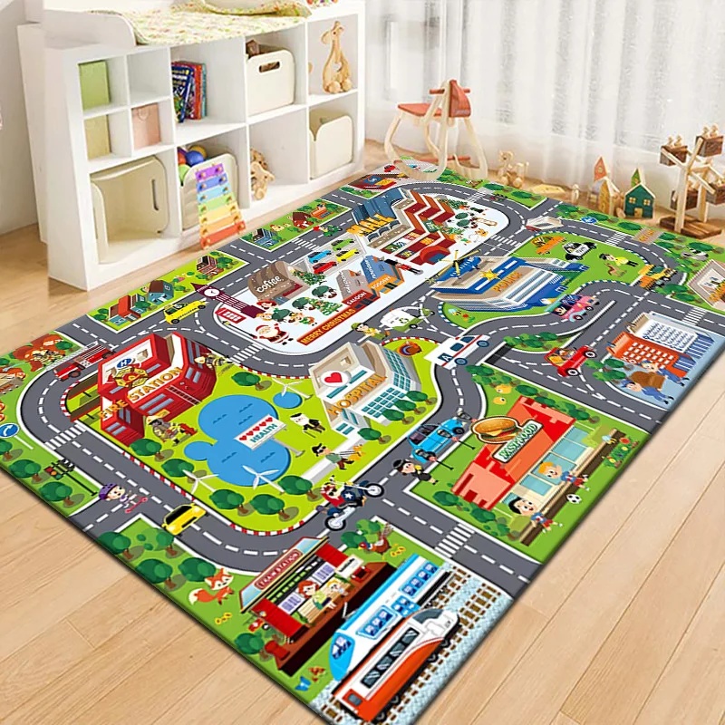 Outdoor Adventure Kids - カラフルキッズシティマッププレイマットカーペット道路交通アドベンチャーエリアラグ子供用プレイルーム寝室教育玩具ゲームマット