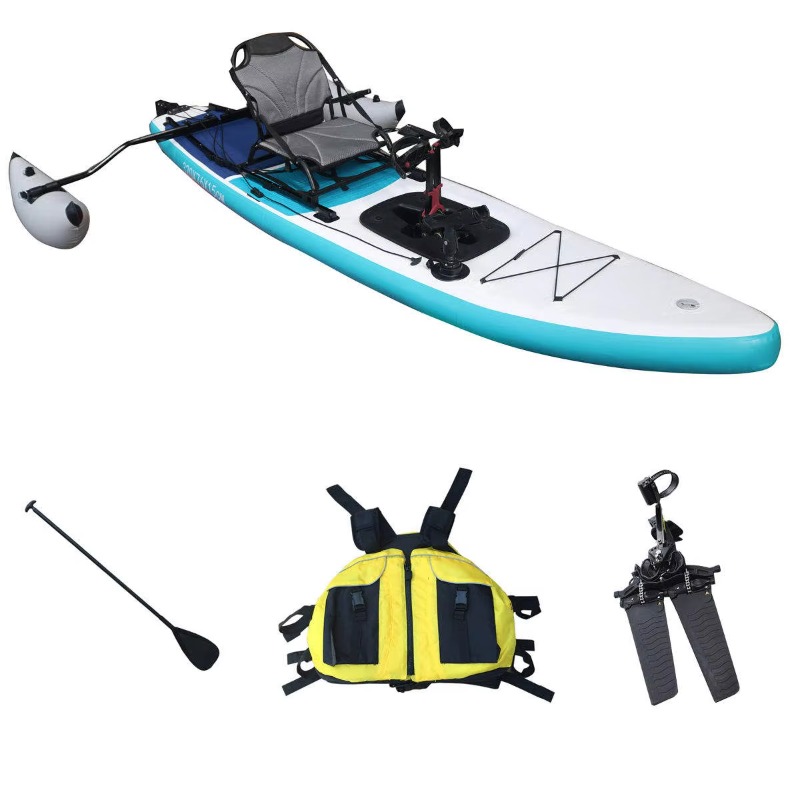 Outdoor Adventure Kayak - 14フィート2人乗りインフレータブルペダル式フィッシングカヤック、漏れ防止システムと収納機能付きPVCローイングボート、川や湖でのアウトドアアドベンチャーに最適